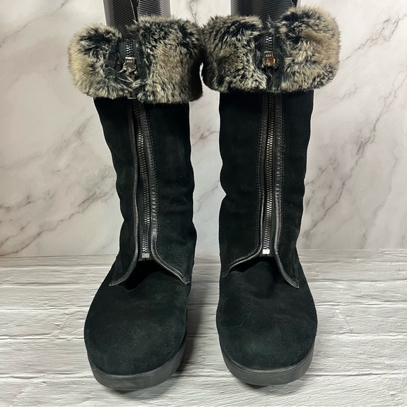 Aquatalia Black Suede Tall Weatherproof Winter Boots Fur lined - Picture 1 of 15